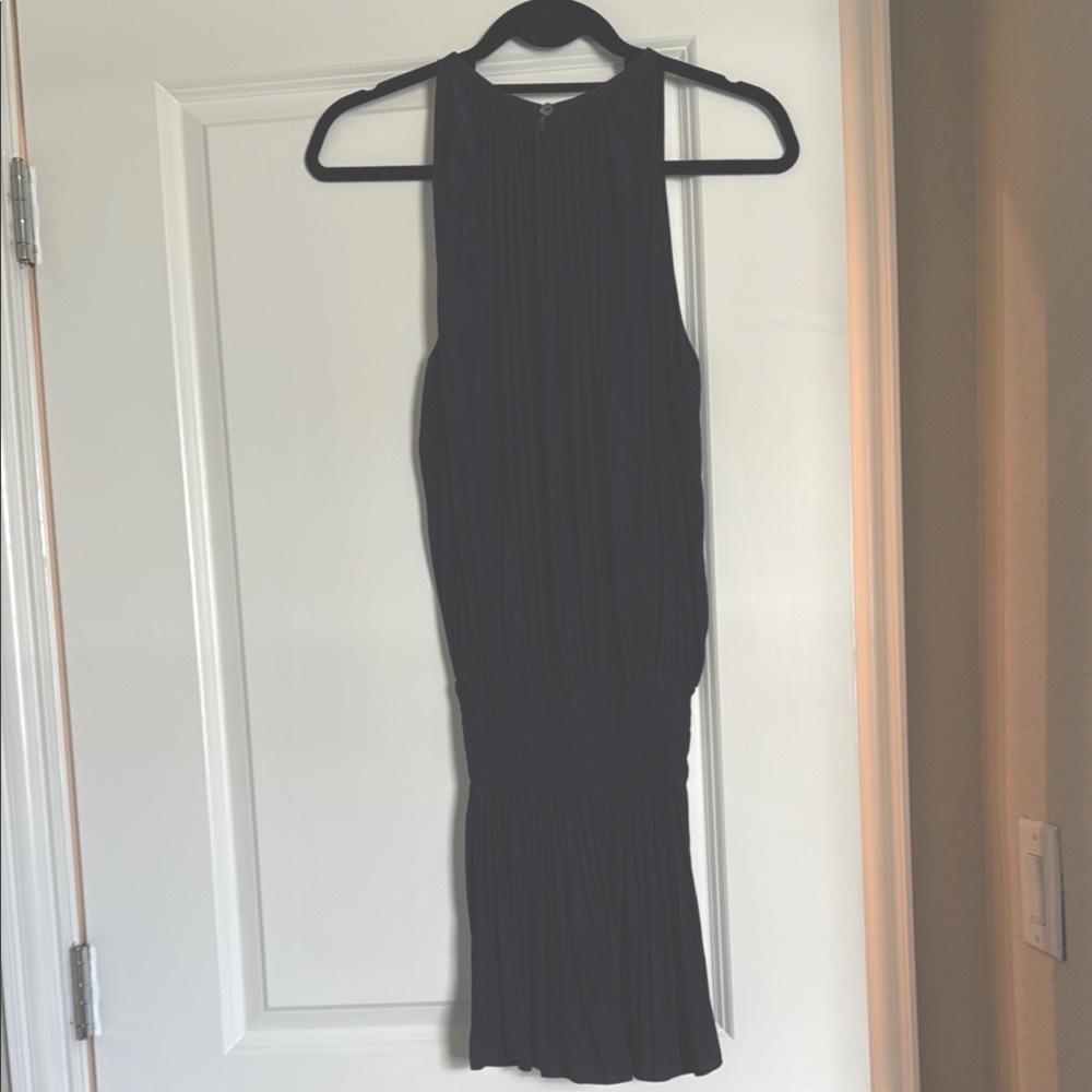 Ramy Brook Navy Pleated Halter Midi Dress